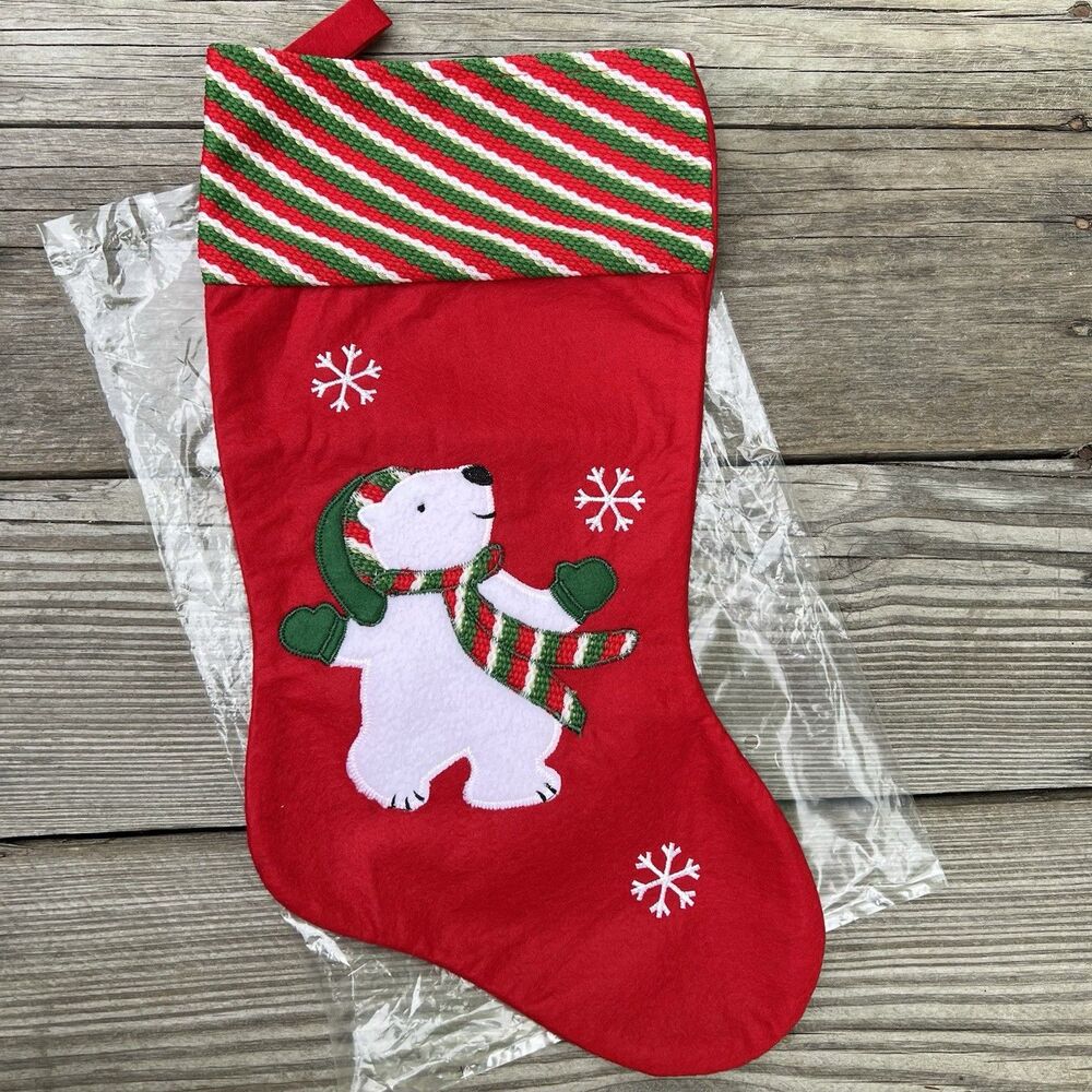 Avon Bernard The Polar Bear Fabric Christmas Stocking New In Sealed Plastic